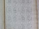 an open book with drawings of hands and numbers on it