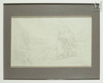 an old drawing of a man and a woman sitting on a bench