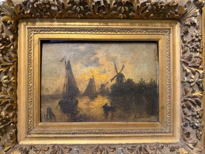 an image of a picture of a painting of a boat in a body of water
