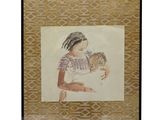 une peinture représentant une femme tenant un bébé dans ses bras
