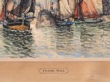 a painting of a group of sailboats on the water
