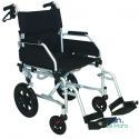 a black and silver wheelchair with wheels on a white background