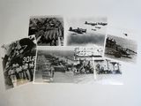 plusieurs photos en noir et blanc d'avions militaires survolant un aérodrome