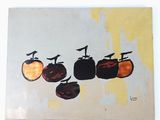 four apples that are sitting on a piece of paper