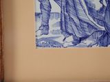 a picture of a blue and white picture of a man and a woman