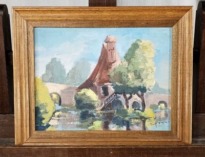 a picture of a painting of a woman sitting on a bench