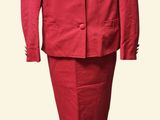 an image of a red suit on a mannequin stand