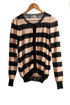 SONIA RYKIEL Gilet à rayures beige et noir. Taille S/M.