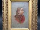 a painting of a man in a red shirt in a gold frame
