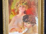 an oil painting of a woman and a child in a gold frame