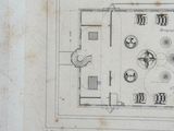 a drawing of a building with a bell on top of it
