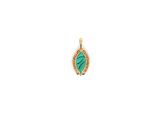 a gold and green stone pendant on a white background