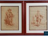 deux dessins encadrés représentant un homme et une femme