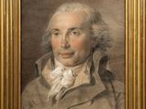 an old painting of a man in a coat and bow tie