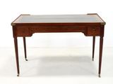 an image of a small wooden desk with a glass top