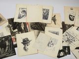 a lot of drawings on a table with a white background