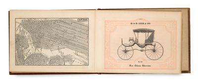 un livre ouvert sur lequel figure le dessin d'une calèche