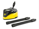 un aspirateur jaune et noir à côté de deux tuyaux noirs