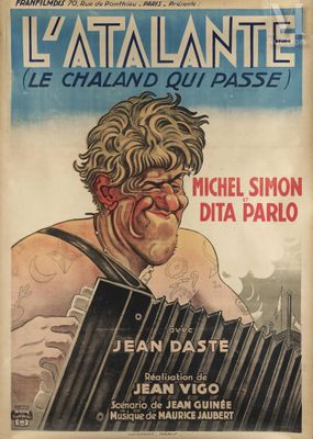 an old french movie poster of a man playing an accordion