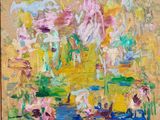 a painting of a painting of flowers in a vase on a table