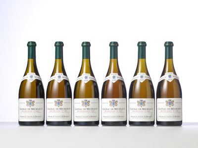six bouteilles de vin sont alignées sur une table