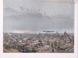 an image of a painting of a military scene with soldiers and horses