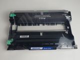 a black toner and a blue toner are sitting on a white surface