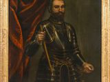 a painting of a man in armor holding a staff