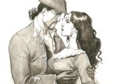 dessin représentant un homme et une femme en tenue militaire en train de s'embrasser