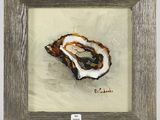 an oil painting of an oyster shell on a white background