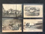 several old black and white photos of a horse drawn carriage