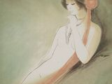 an image of a painting of a woman in a hat and dress