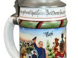 an image of a beer mug with a picture of a man and a woman on it