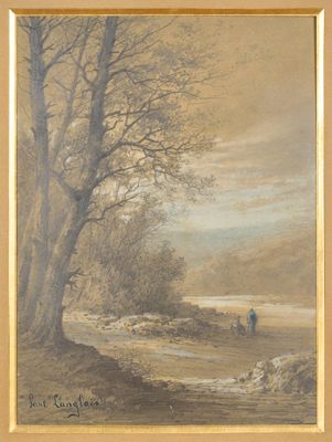 Paul LANGLOIS (1858-1906) Couple de paysans à l'orée du bois