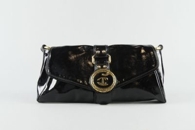 JUST CAVALLI. Sac à main en cuir vernis noir, fermoir aimant… - Photo 1