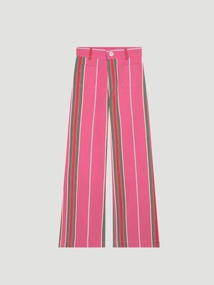 pantalon rayé rose avec des rayures vertes, rouges et blanches