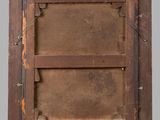 an old wooden picture frame with a shelf on the wall