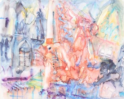 une aquarelle représentant un homme à cheval