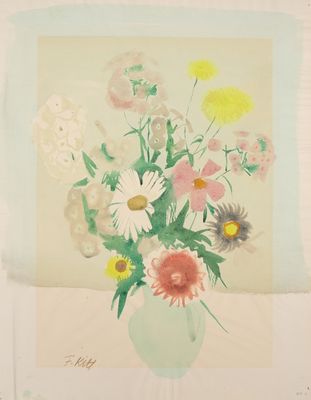 une peinture de fleurs dans un vase sur une table