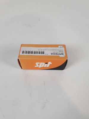 an orange box with a barcode on it sitting on a white surface