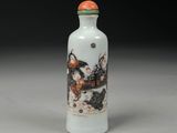 an image of a white and orange glass snuff bottle with a painting on it