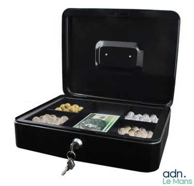 a black briefcase with a bunch of coins inside of it