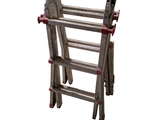 une échelle en bois sur laquelle sont posés deux outils