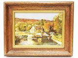 une image d'un tableau représentant une maison au bord d'une rivière