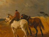 tableau représentant deux hommes à cheval dans un champ, avec le ciel en arrière-plan