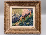 une peinture à l'huile représentant une femme sur une balançoire dans un jardin