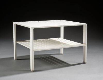 an image of a white side table with a shelf underneath it