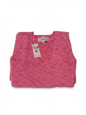 the sweater is pink and has a tag on it