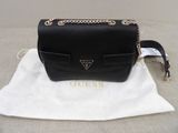 guess black leather cross body bag with gold chain strap