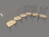 lot de six chaises de salle à manger en fer forgé avec coussins de dossier en rotin